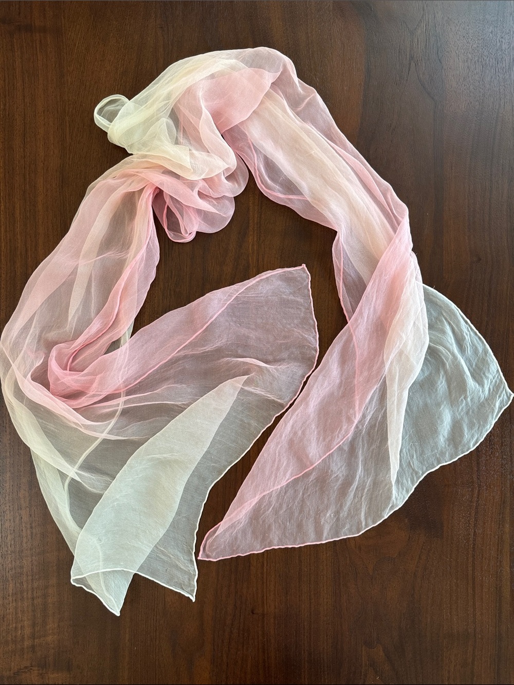 100% SILK SCARF ITALY PINK WHITE OMBRÉ ≈70”x19” SHEER VINTAGE Y2K ITALIAN WRAP